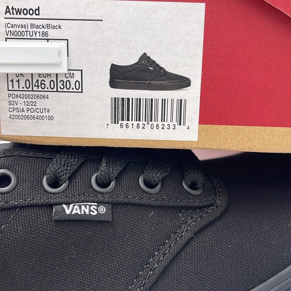 Vans Men’s Black Canvas Sneakers Atwood (Canvas) Black/Black
VN000TUY186 - Picture 16 of 16